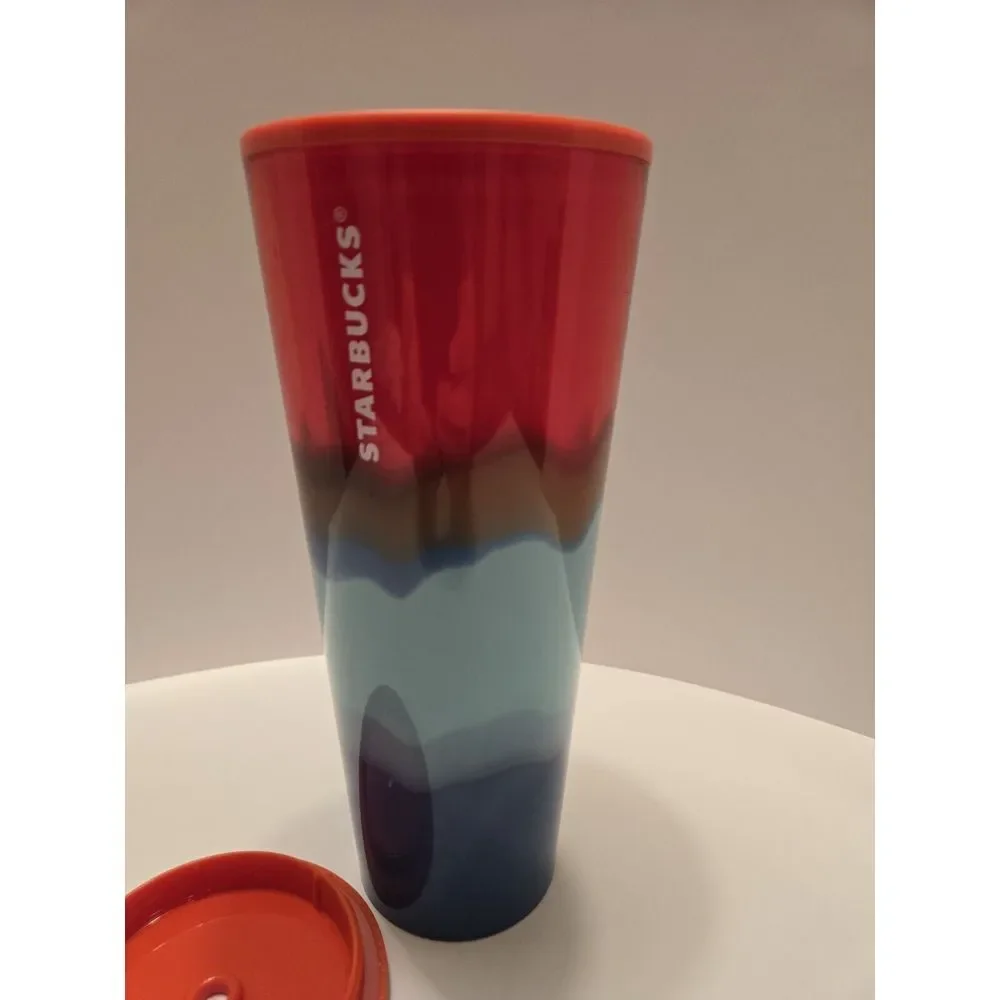 Starbucks Color Wave Red Aqua Blue Cup 24 Oz Venti NO STRAW‎